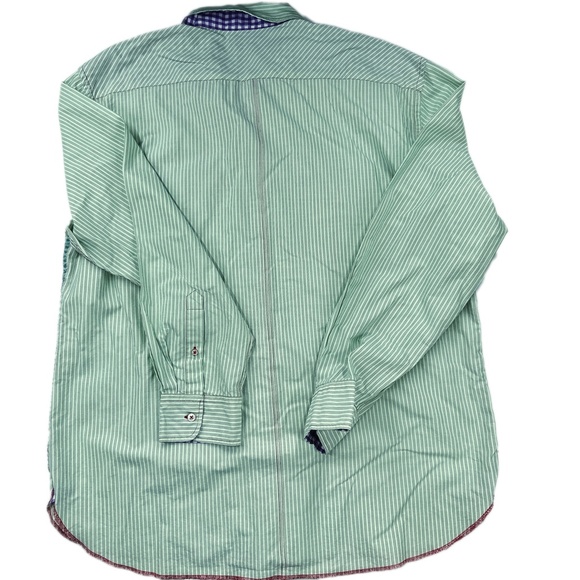 Green Striped Arnold Zimberg Designer Long Sleeve Button Down Shirt * XL - Picture 5 of 5